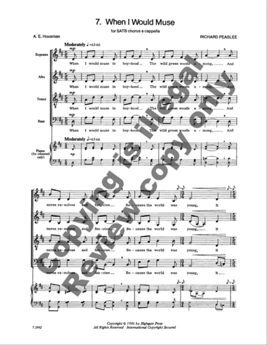 Seven Housman Settings: 7. When I Would Muse 4-Part scores gallery preview page 3