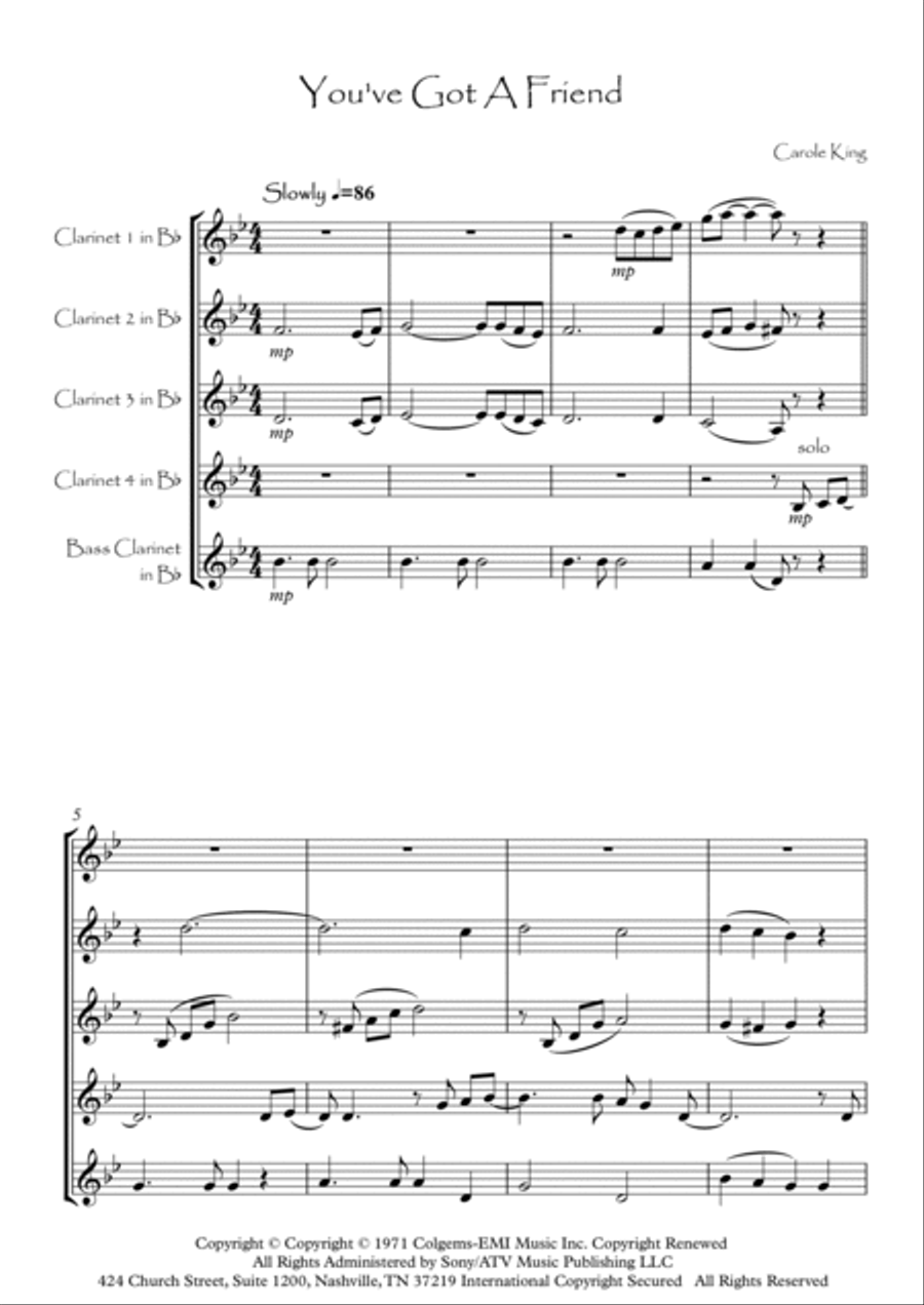 You've Got A Friend Clarinet Quintet scores gallery preview page 2