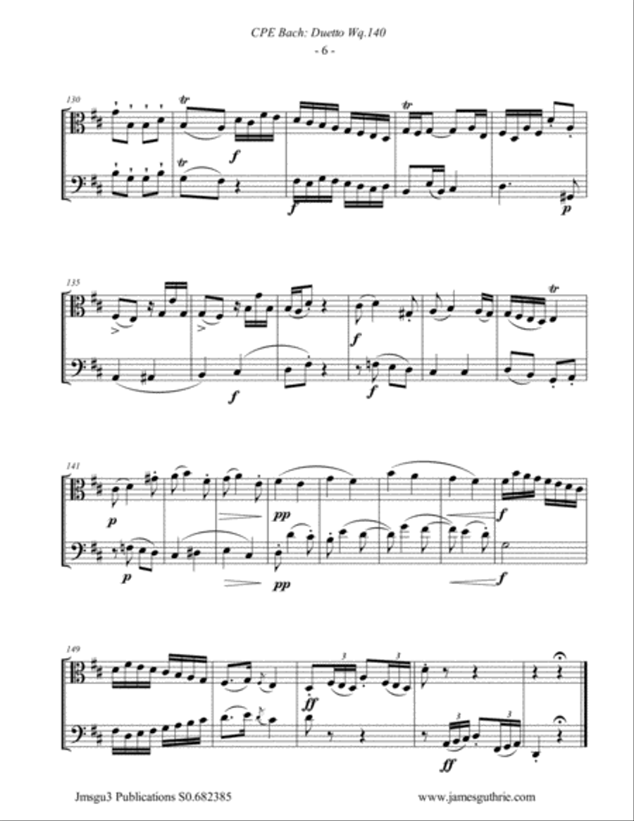 CPE Bach: Duetto Wq. 140 for Viola & Cello String Duet scores gallery preview page 6