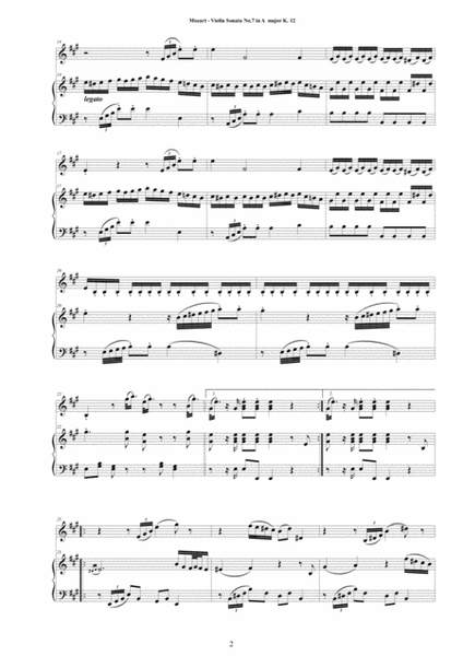 Mozart - Violin Sonata No.7 in A major K 12 for Violin and Piano - Score and Part image number null