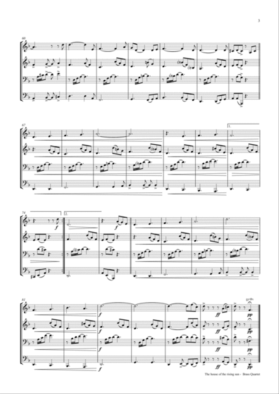 The house of the rising sun - Brass Quartet Brass Quartet scores gallery preview page 3