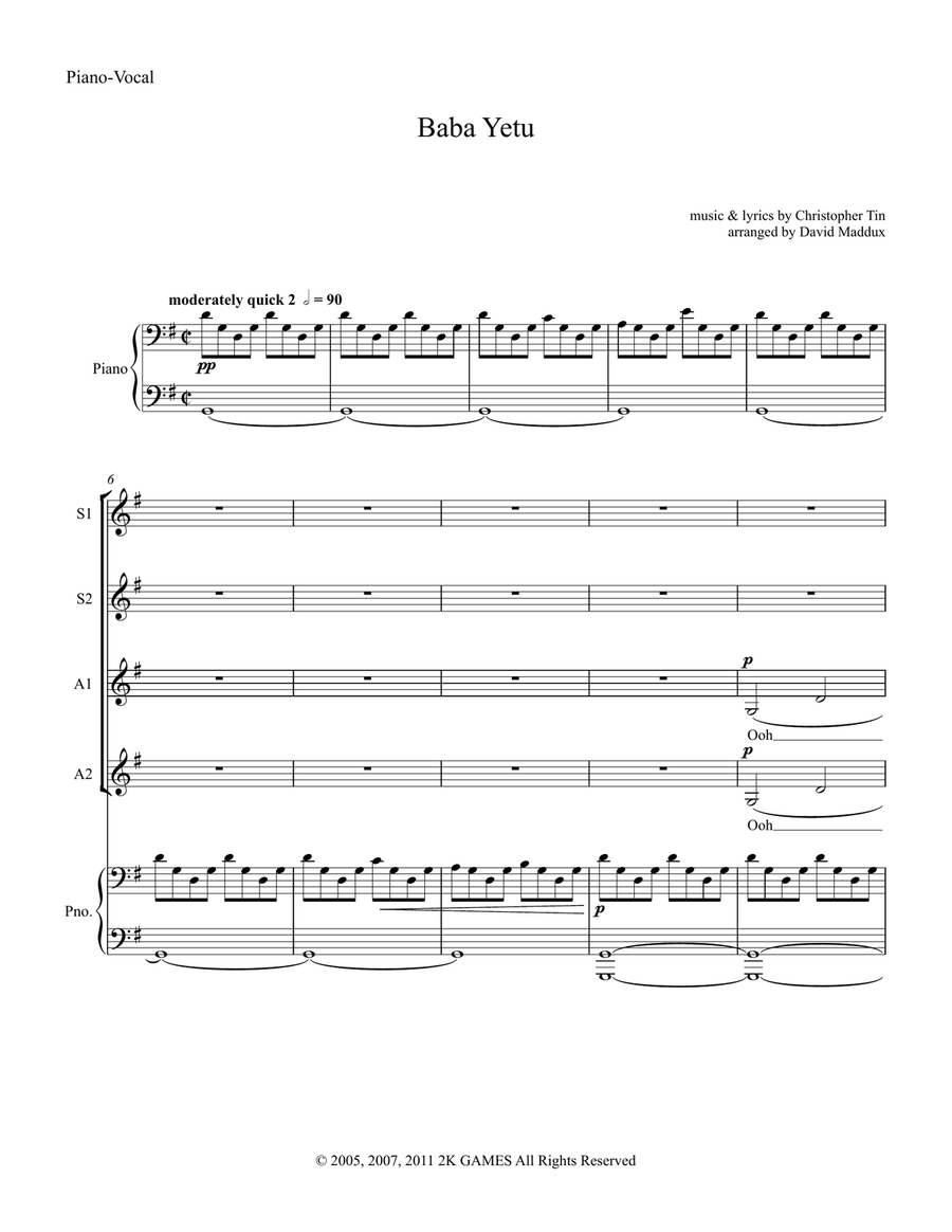 Baba Yetu Baba Yetu SSAA scores gallery preview page 1
