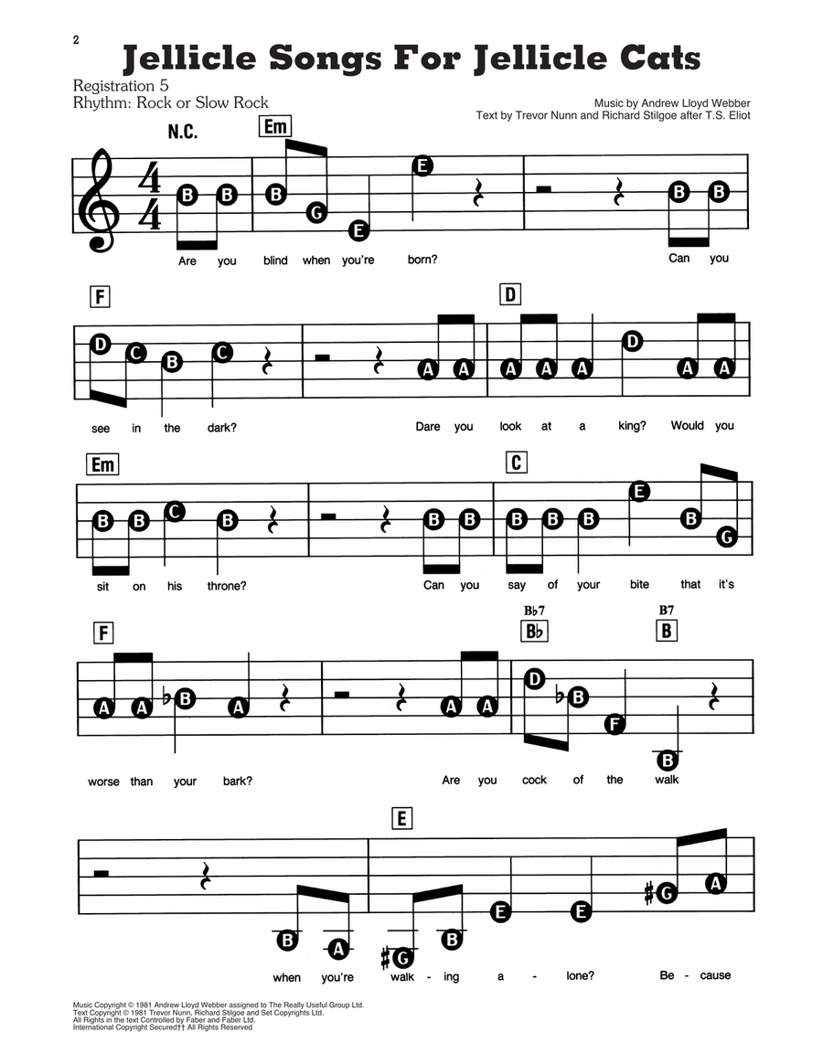 Jellicle Songs For Jellicle Cats (from Cats) Electronic Keyboard scores gallery preview page 1