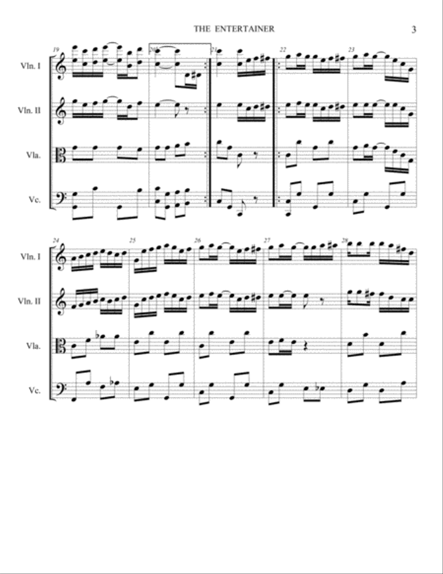 The Entertainer by Scott Joplin written in 1909. String Quartet scores gallery preview page 3