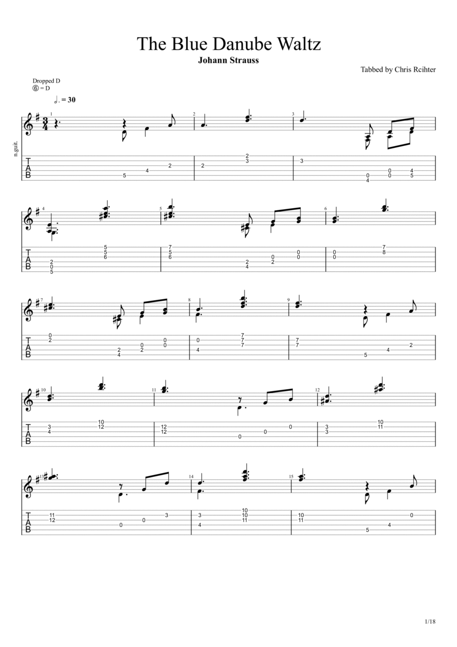 The Blue Danube (Johann Strauss II) Acoustic Guitar scores gallery preview page 1