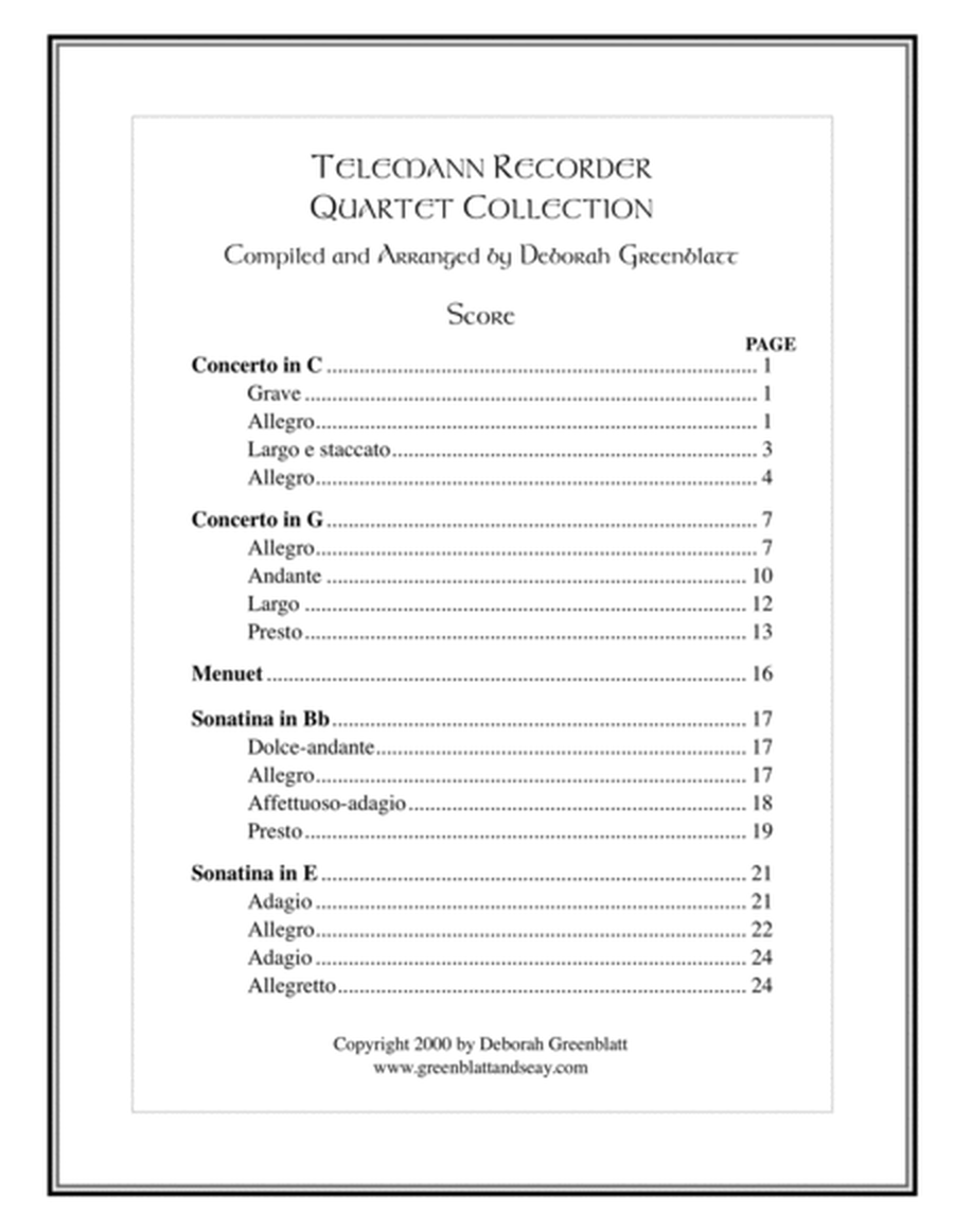 Telemann Recorder Quartet Collection - Score