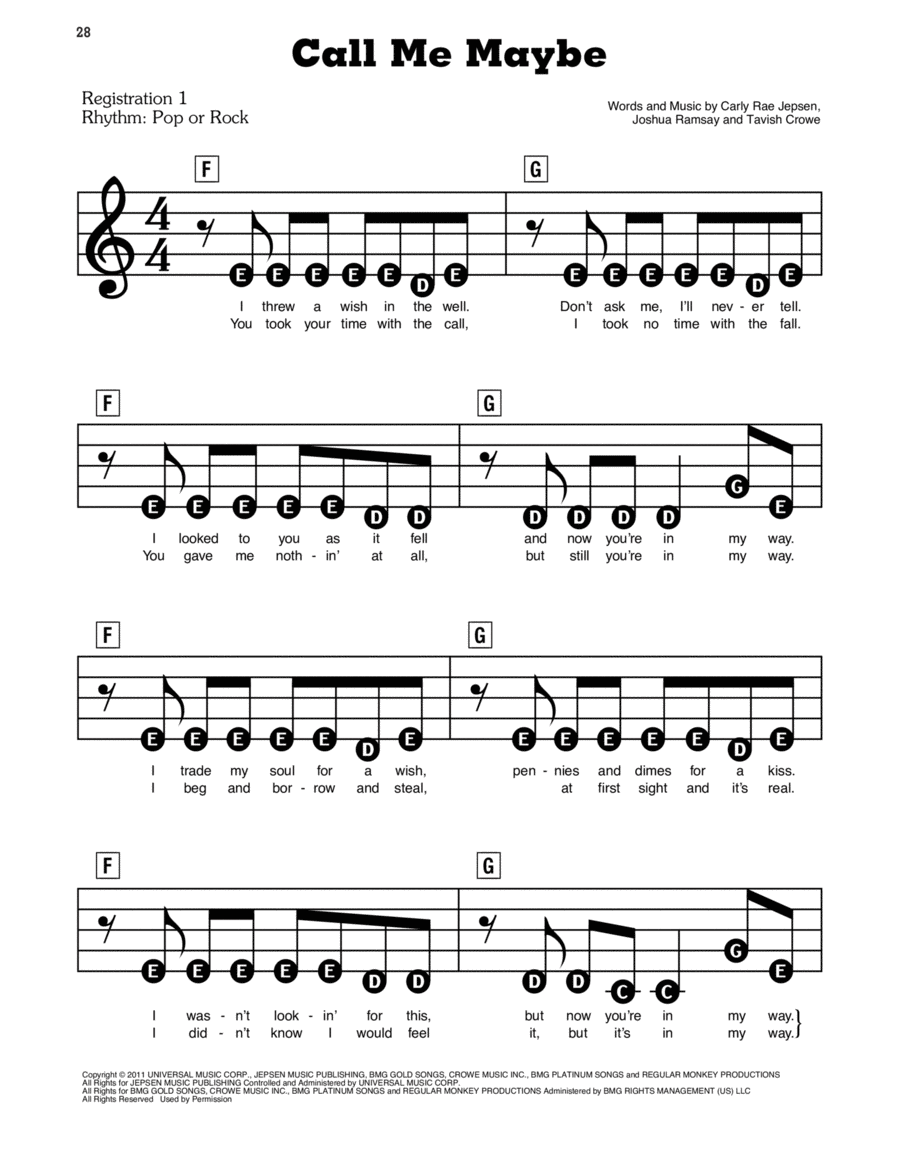 Call Me Maybe Electronic Keyboard scores gallery preview page 1