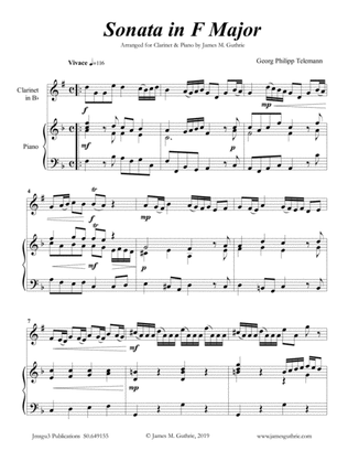 Book cover for Telemann: Sonata in F Major for Clarinet & Piano