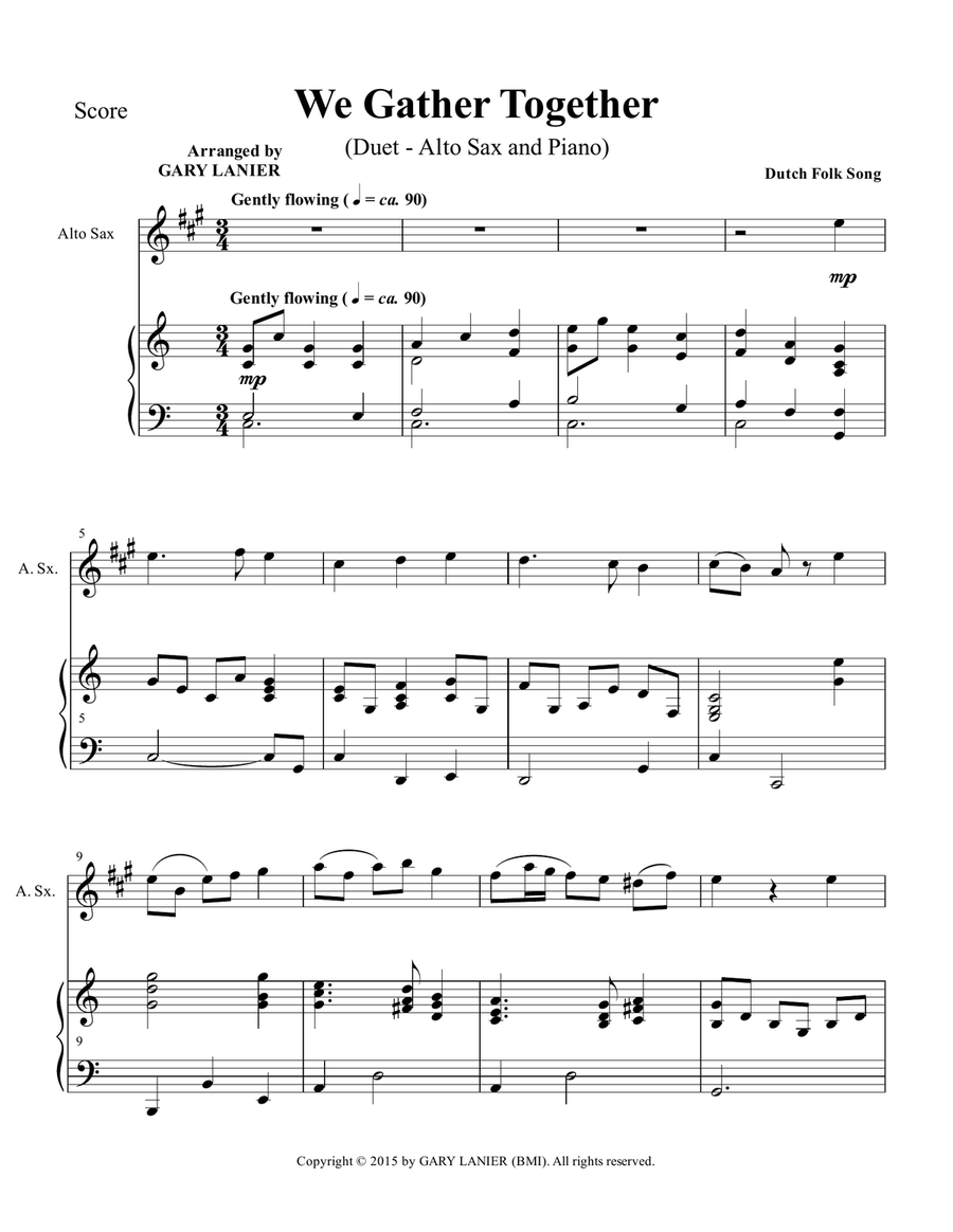 WE GATHER TOGETHER (Duet – Alto Sax and Piano/Score and Parts) Woodwind Duet scores gallery preview page 2