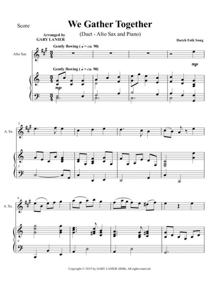 WE GATHER TOGETHER (Duet – Alto Sax and Piano/Score and Parts) image number null