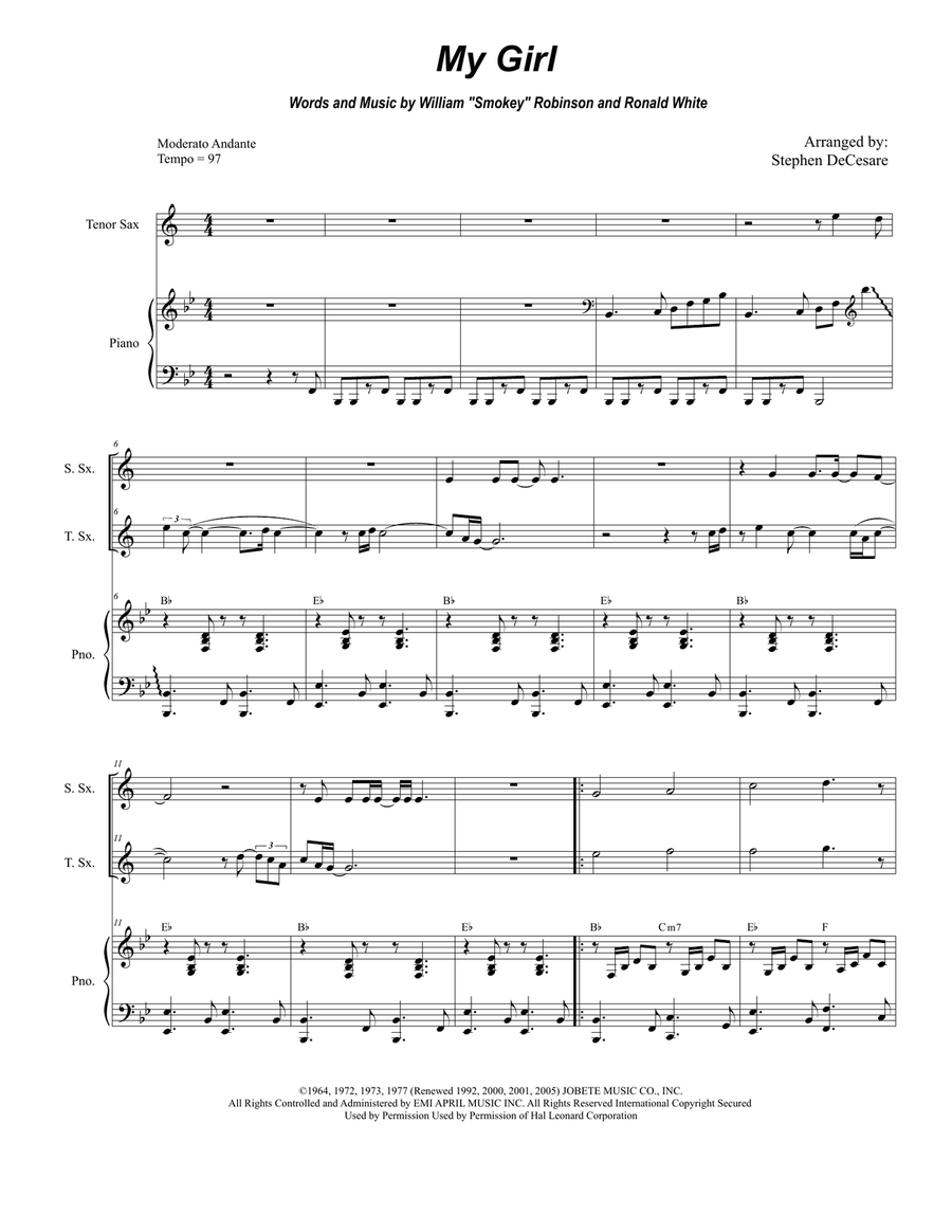 My Girl Woodwind Duet scores gallery preview page 1