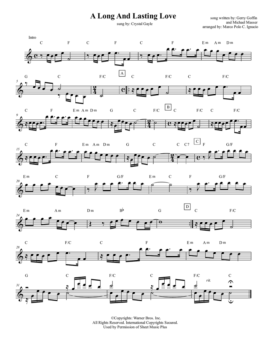 A Long And Lasting Love Piano scores gallery preview page 1