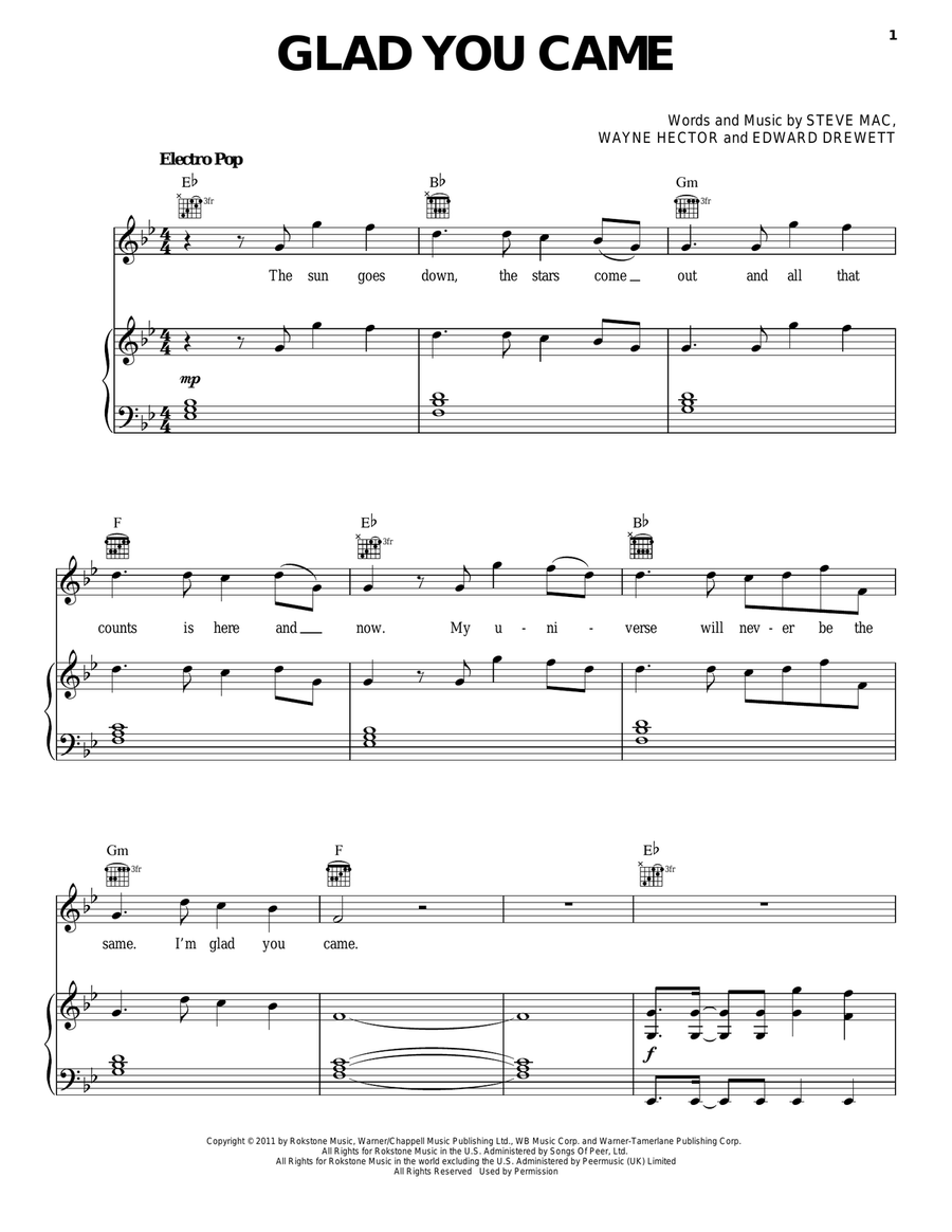 Glad You Came Piano, Vocal, Guitar scores gallery preview page 1