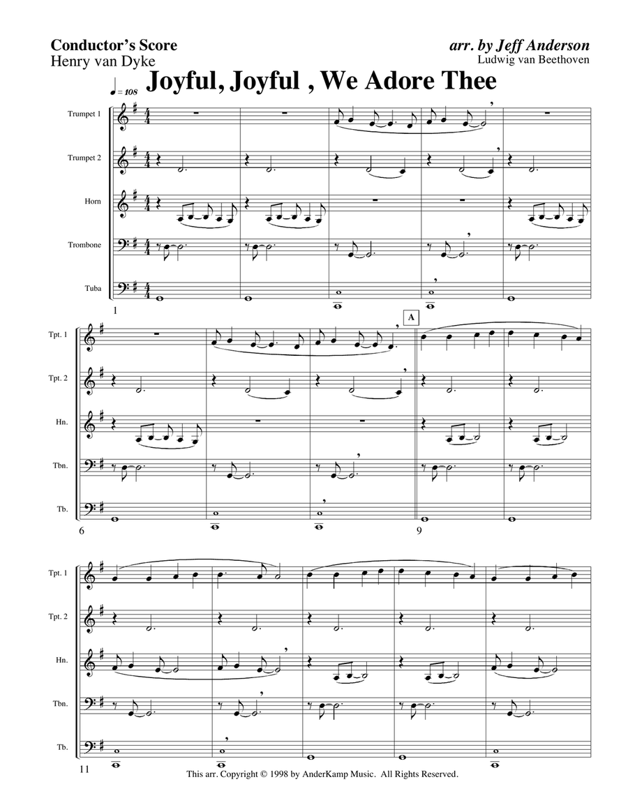 Joyful, Joyful We Adore Thee for Brass Quintet Brass Quintet scores gallery preview page 1