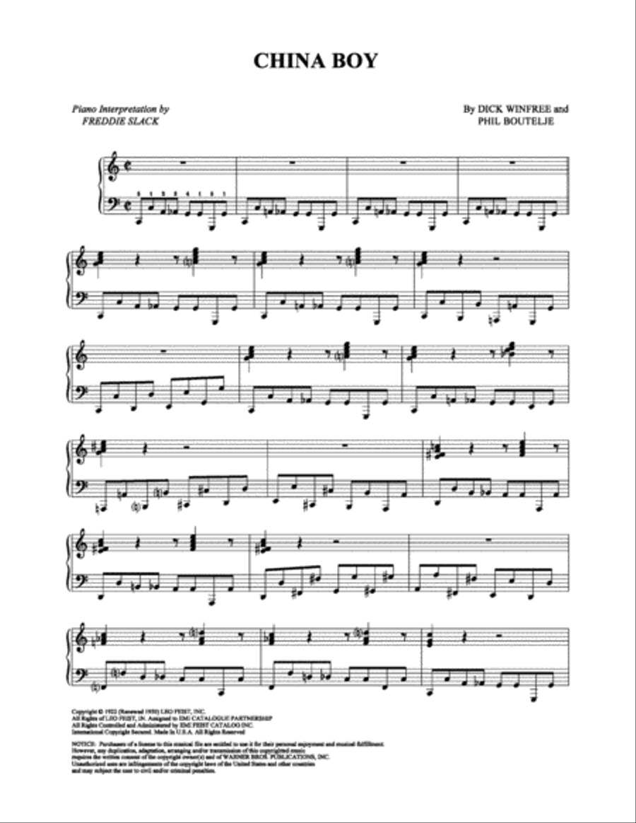 China Boy China Boy Piano Solo scores gallery preview page 1