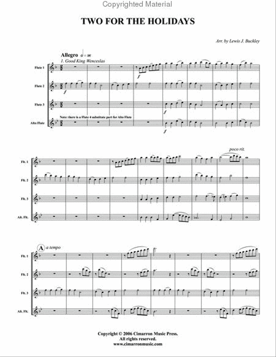 Two for the Holidays Flute Quartet scores gallery preview page 2