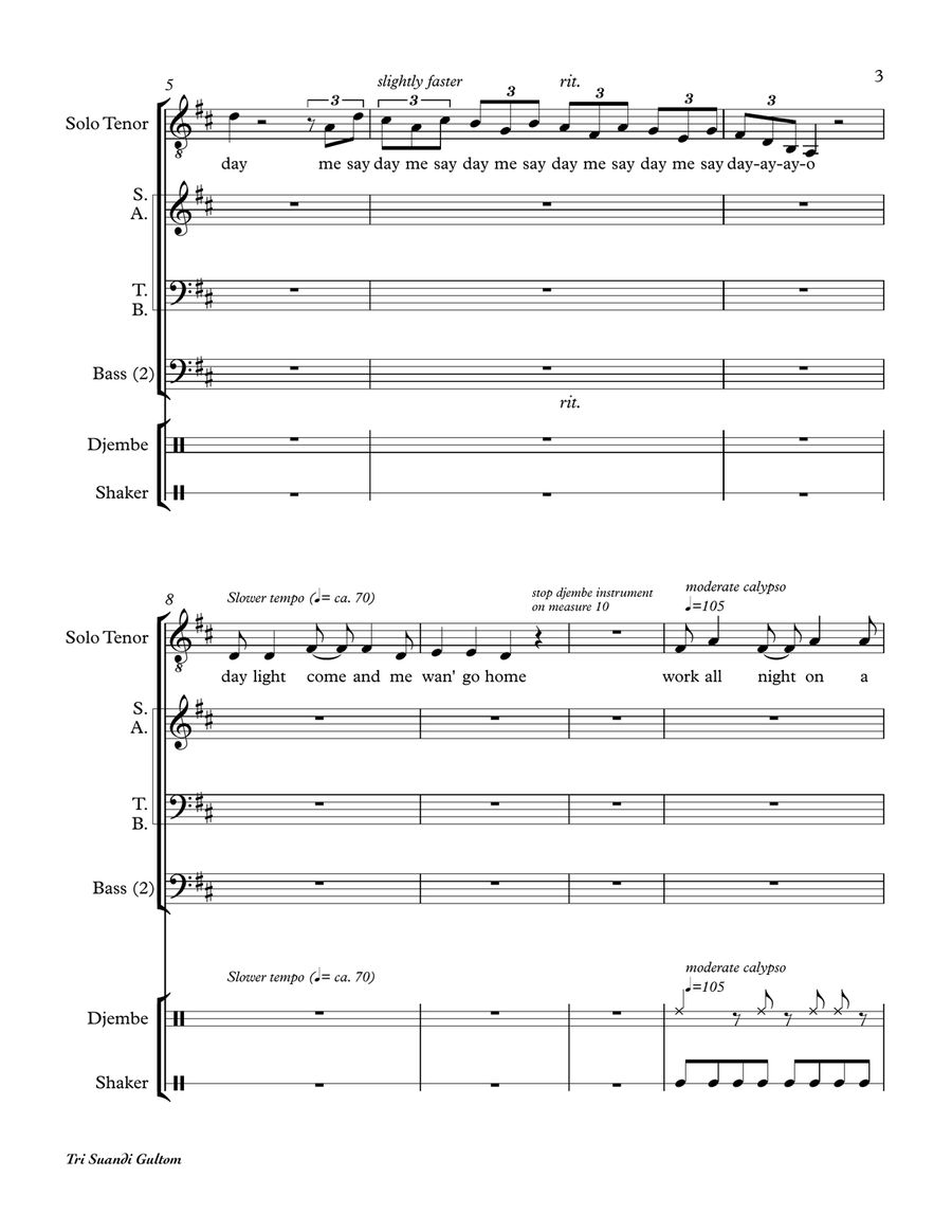 Day-o (the Banana Boat Song) 4-Part scores gallery preview page 3