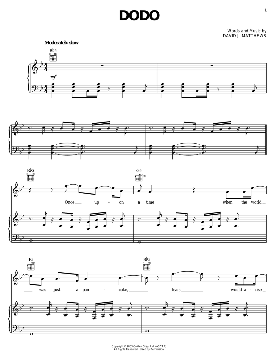 Dodo Piano, Vocal, Guitar scores gallery preview page 1