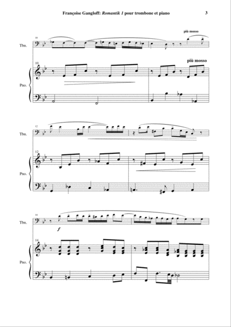 Françoise Gangloff: Romantik 1 for trombone (tuba or saxhorn) and piano Brass Duet scores gallery preview page 3