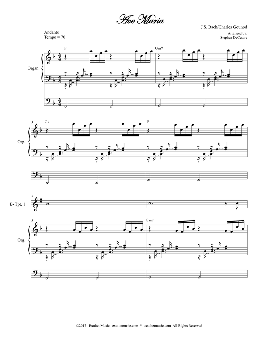 Ave Maria (Duet for Bb-Trumpet - Organ Accompaniment) Ave Maria (Duet for Bb-Trumpet - Organ Accompaniment) Trumpet Duet scores gallery preview page 1