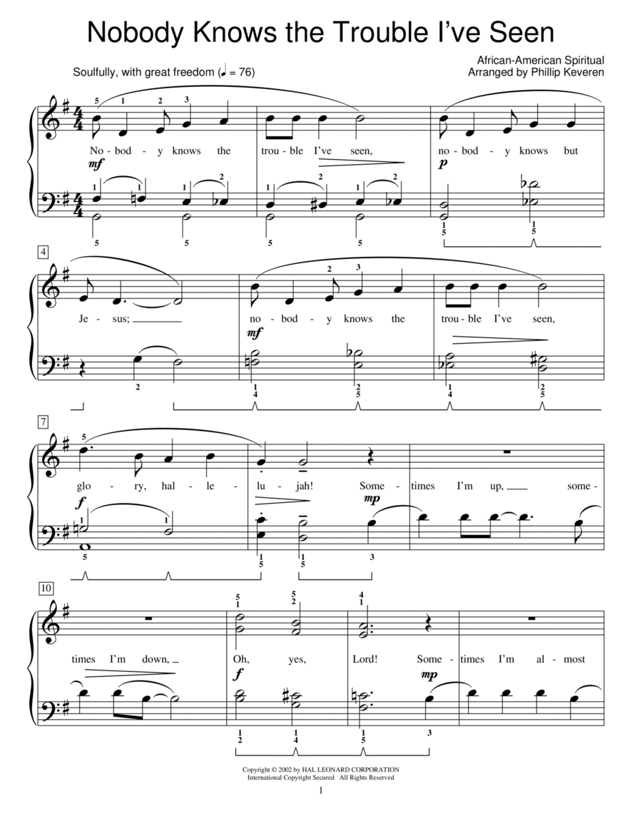 Nobody Knows The Trouble I've Seen (arr. Phillip Keveren) Piano Method scores gallery preview page 1