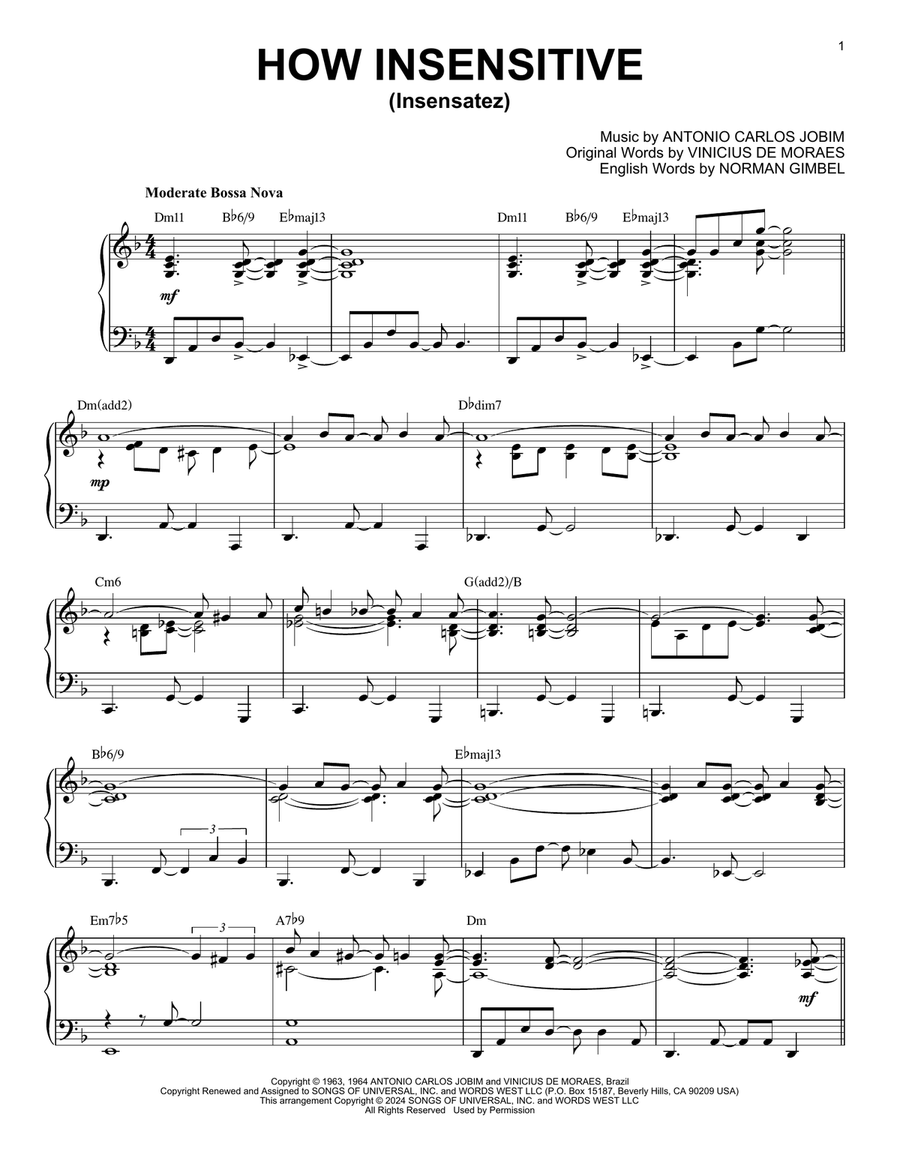 How Insensitive (Insensatez) (arr. Brent Edstrom) Piano Solo scores gallery preview page 1