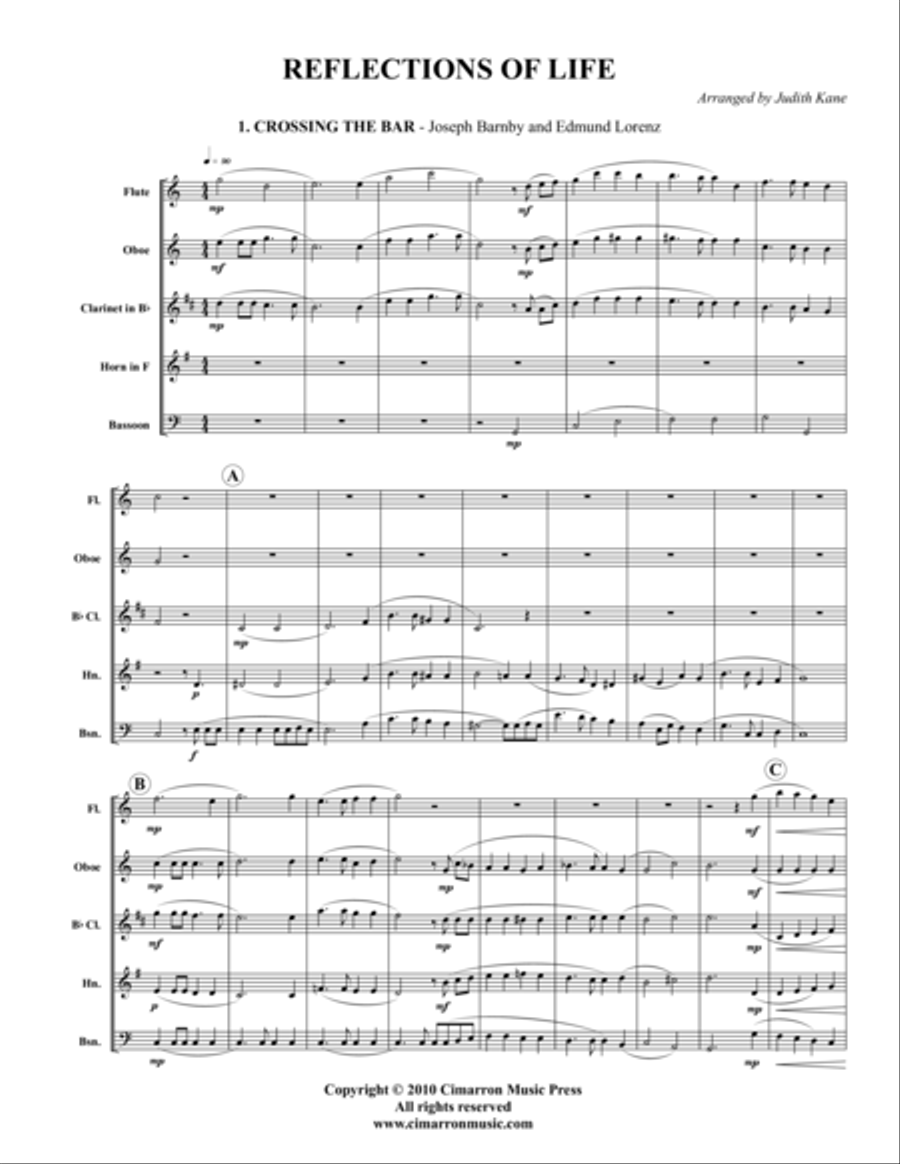 Reflections of Life Woodwind Quintet scores gallery preview page 1