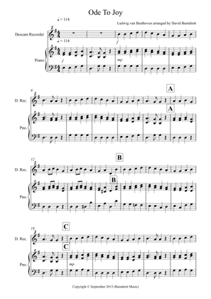 Ode to Joy for Descant Recorder and Piano