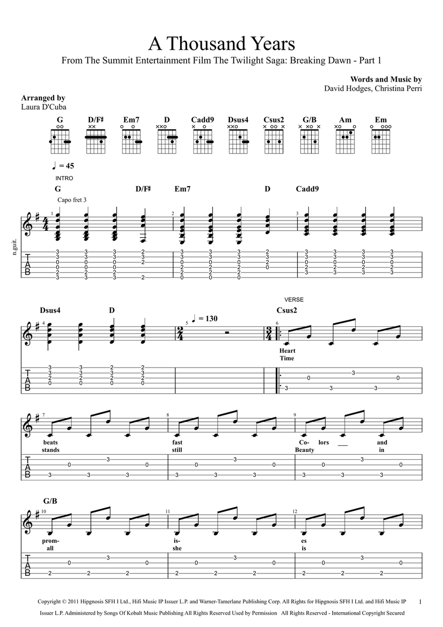 A Thousand Years (Part 2) Guitar Tablature scores gallery preview page 1