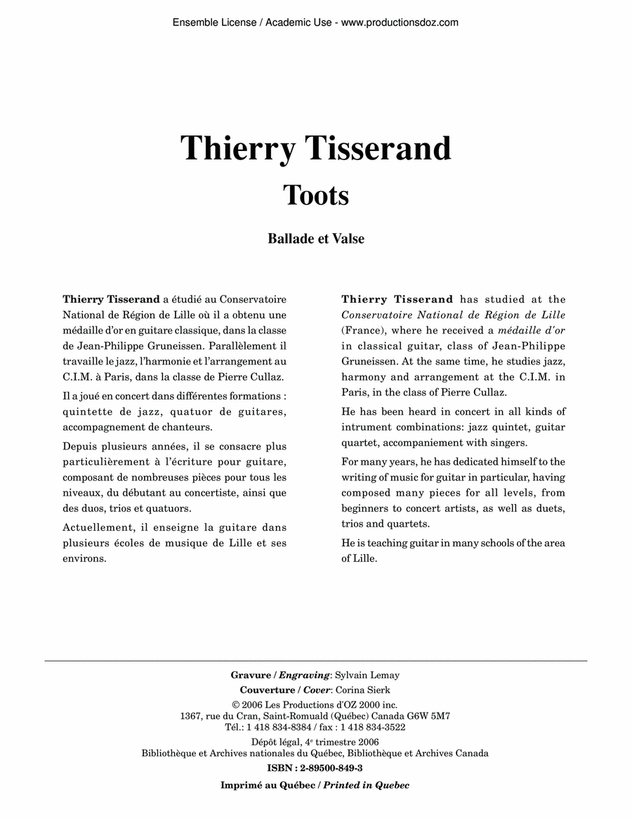 Toots Ballade / Toots Valse Guitar Ensemble scores gallery preview page 1