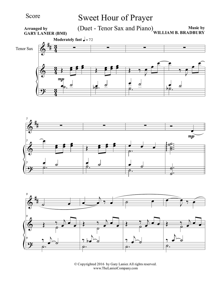SWEET HOUR OF PRAYER (Duet – Tenor Sax & Piano with Score/Part) Woodwind Duet scores gallery preview page 2