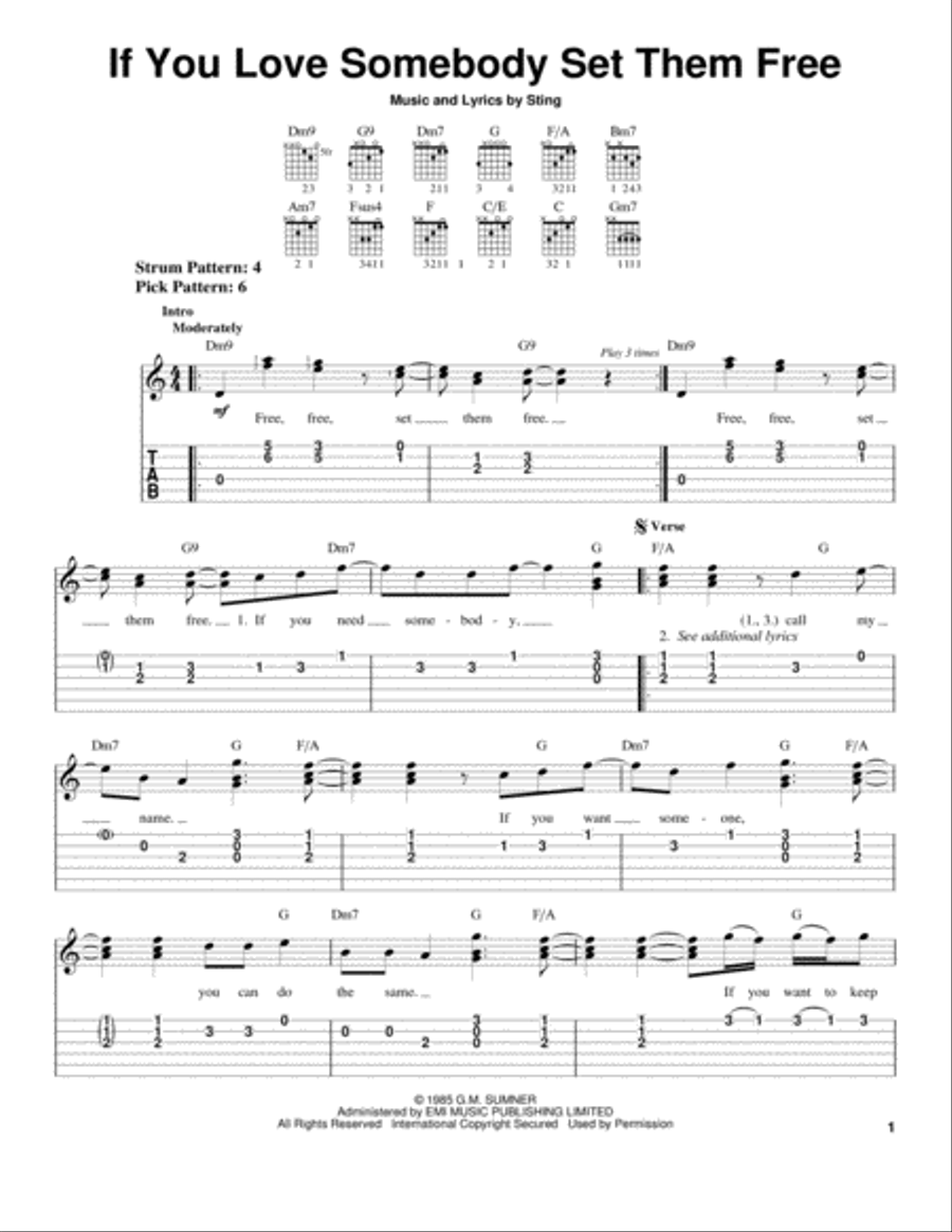 If You Love Somebody Set Them Free Acoustic Guitar scores gallery preview page 1