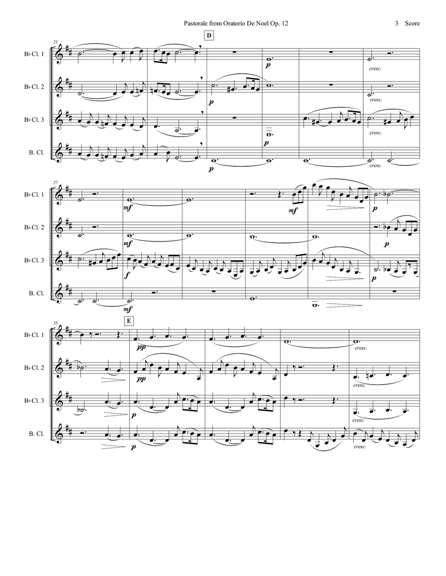 Pastorale from Oratorio De Noel for Clarinet Quartet Clarinet Quartet scores gallery preview page 4
