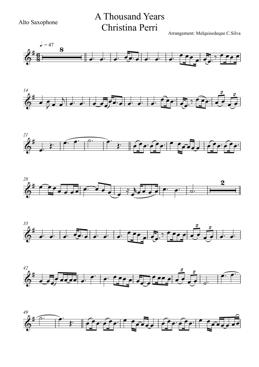 A Thousand Years Alto Saxophone scores gallery preview page 1