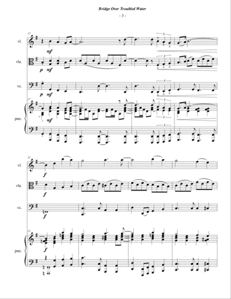 Bridge Over Troubled Water Piano Quartet scores gallery preview page 3