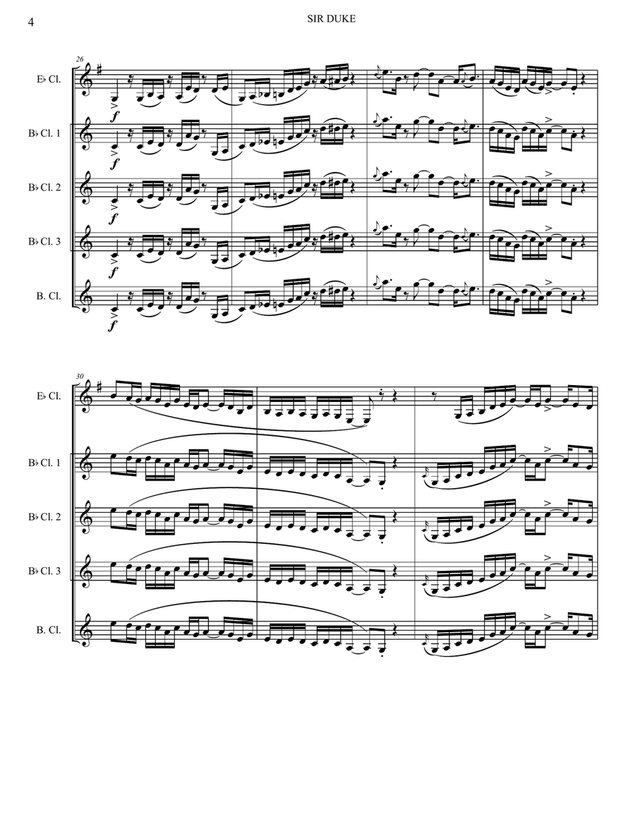 Sir Duke Clarinet Quartet scores gallery preview page 5