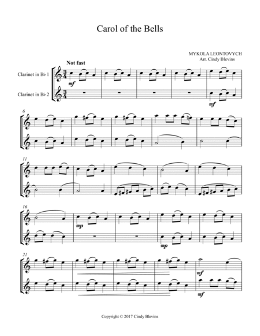 Carol of the Bells, for Clarinet Duet Clarinet Duet scores gallery preview page 2