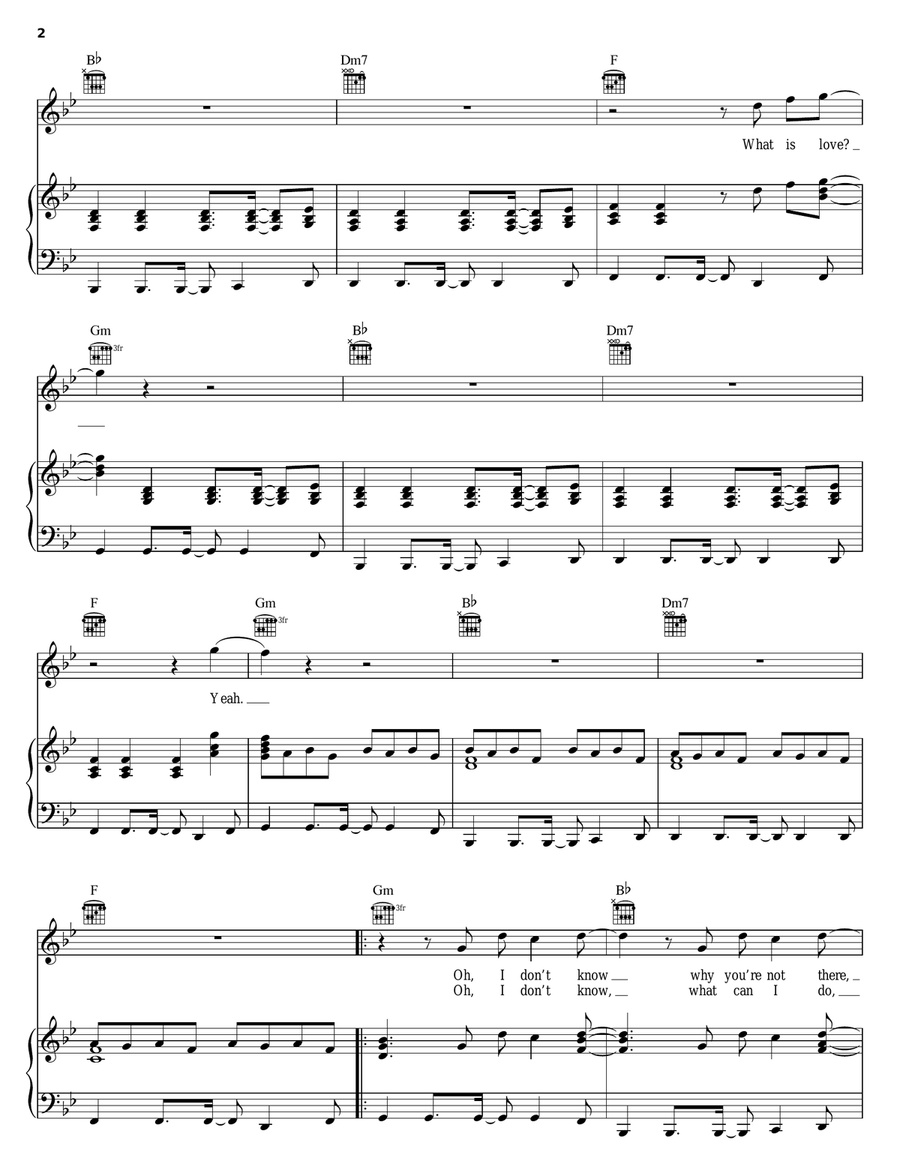 What Is Love Piano, Vocal, Guitar scores gallery preview page 2