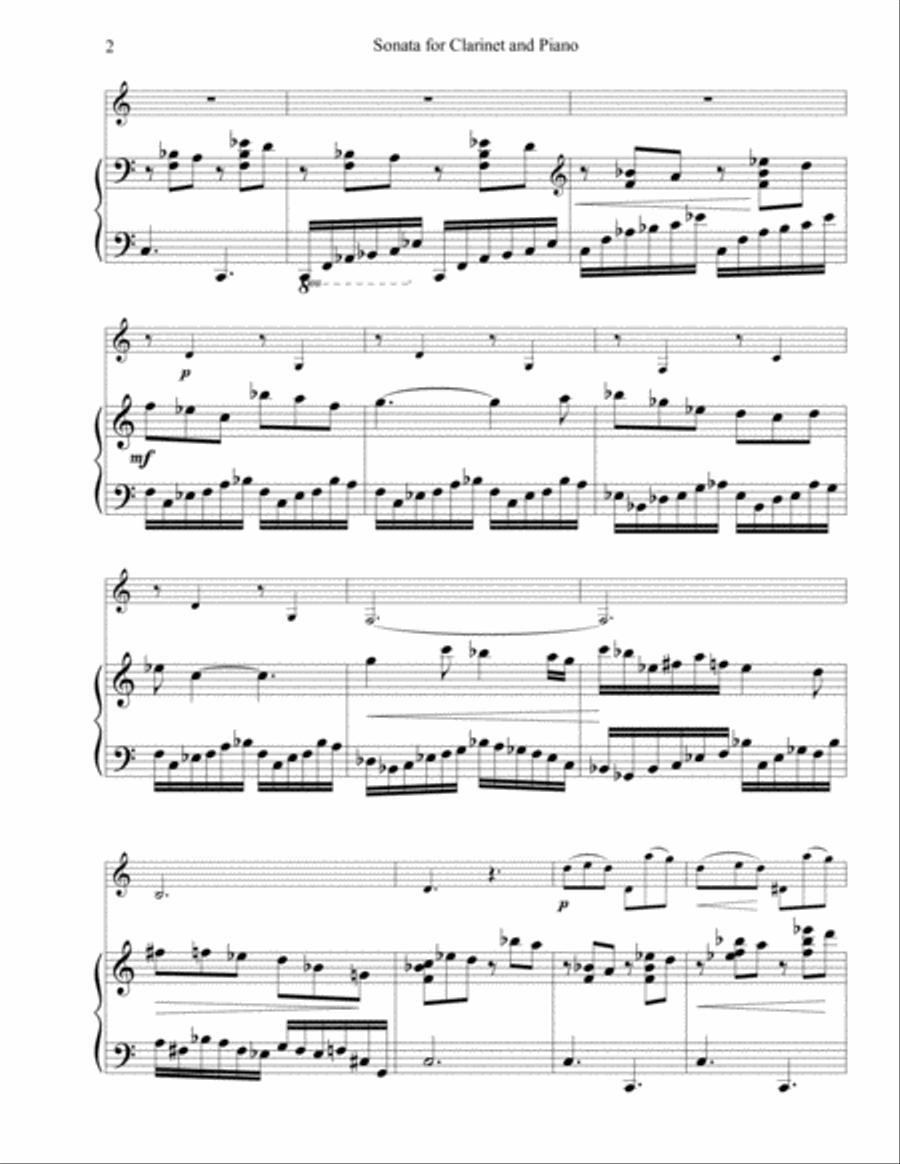 Sonata for Clarinet and Piano Clarinet Solo scores gallery preview page 2