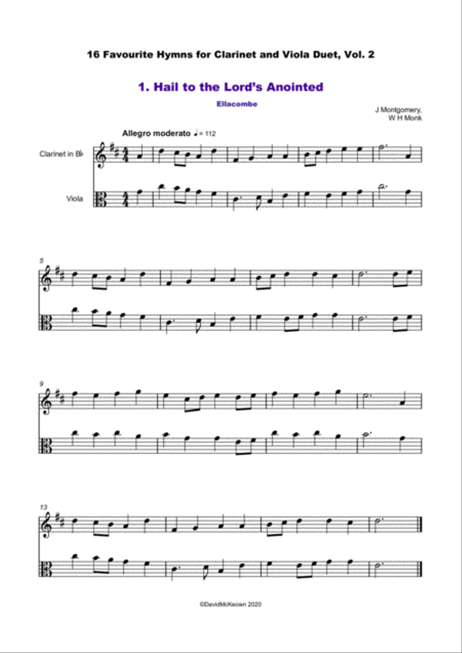 16 Favourite Hymns Vol.2 for Clarinet and Viola Duet Clarinet scores gallery preview page 2