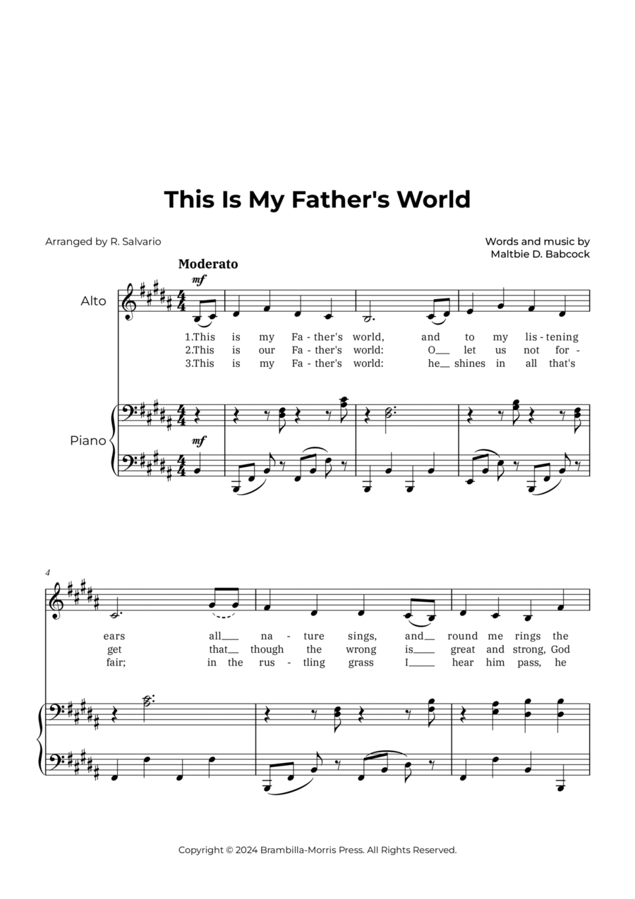 This Is My Father's World (Key of B Major) Alto Voice scores gallery preview page 1