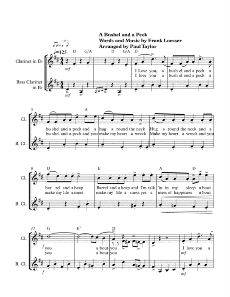 A Bushel And A Peck Clarinet Duet scores gallery preview page 1