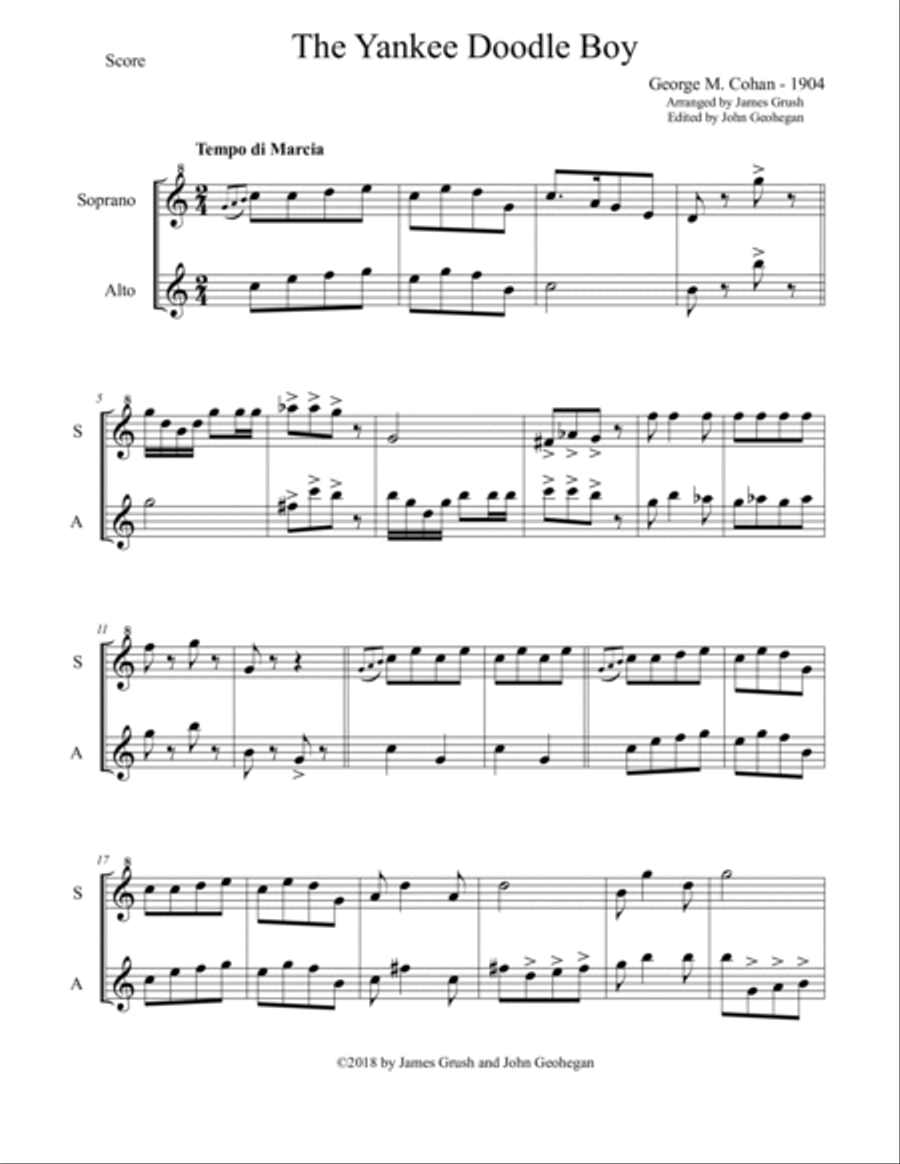 Yankee Doodle Boy and Harrigan for SA, AT, TB Recorder Duets SA scores gallery preview page 5