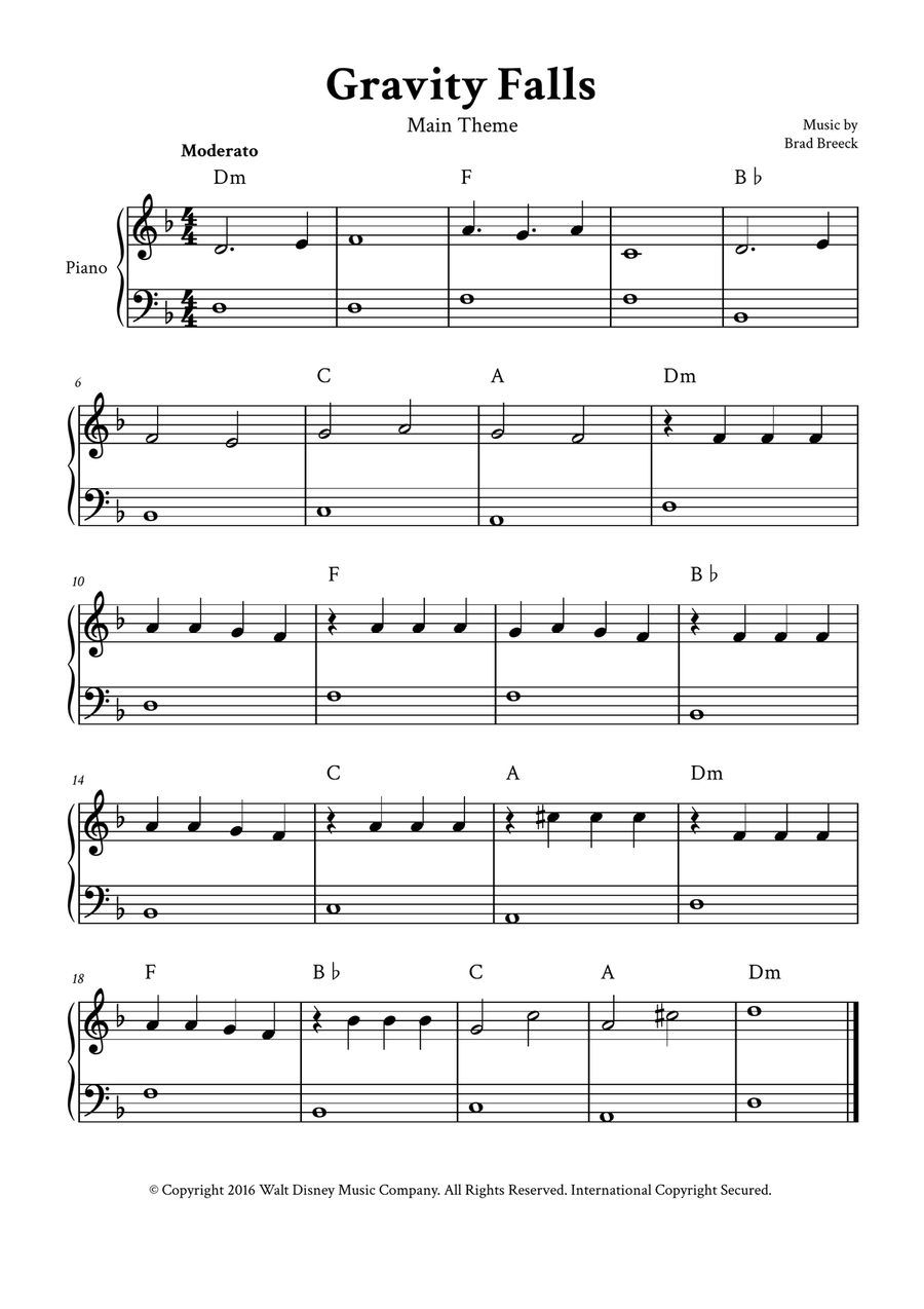 Gravity Falls (main Theme) Piano Method scores gallery preview page 1