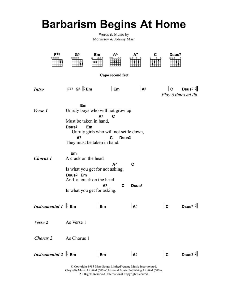 Barbarism Begins At Home Easy Guitar scores gallery preview page 1