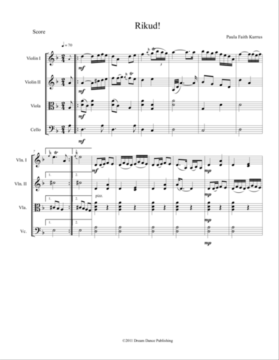 Rikud! (string quartet score) String Quartet scores gallery preview page 1