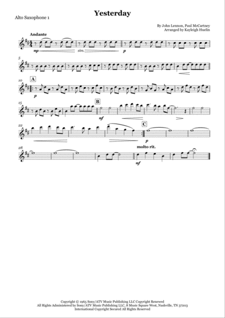Yesterday Saxophone Quartet scores gallery preview page 3