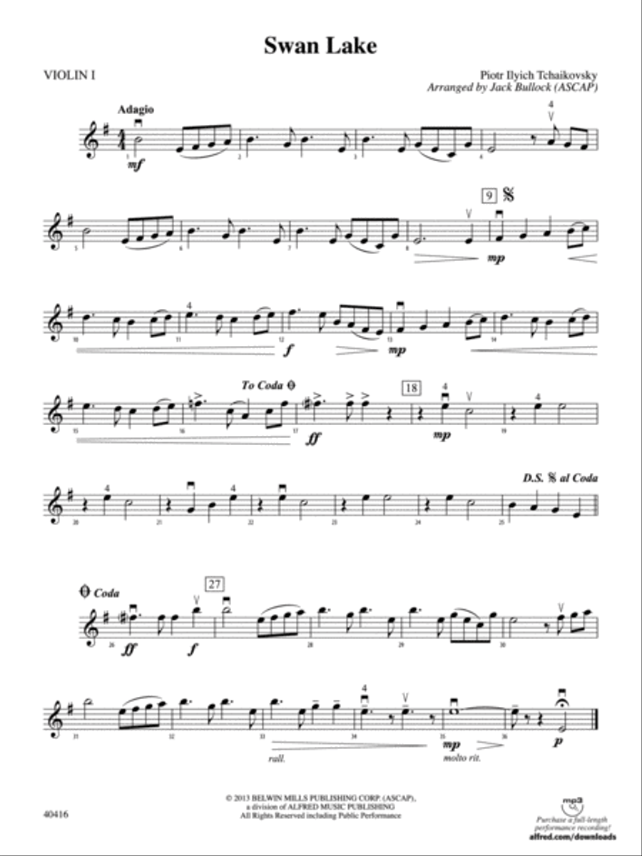 Swan Lake: 1st Violin String Orchestra scores gallery preview page 1