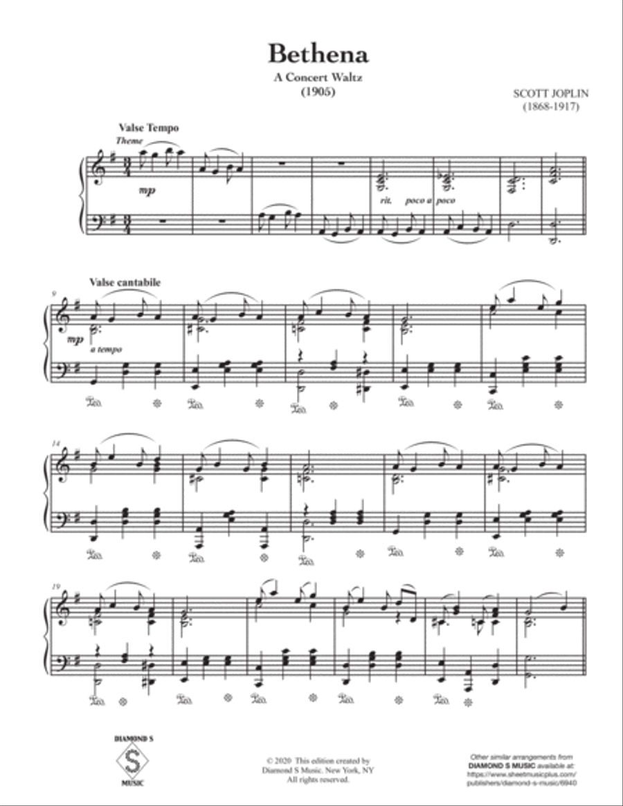 Three Ragtime Waltzes by Scott Joplin (Bethena, Bink’s Waltz, Pleasant Moments) - Piano Solo Piano Solo scores gallery preview page 4