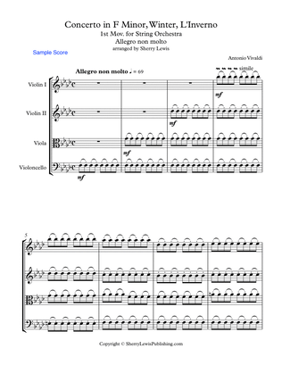 CONCERTO IN F MINOR, WINTER, 1st. Mov. (Allegro con molto) by Vivaldi, String Quartet, Intermediate
